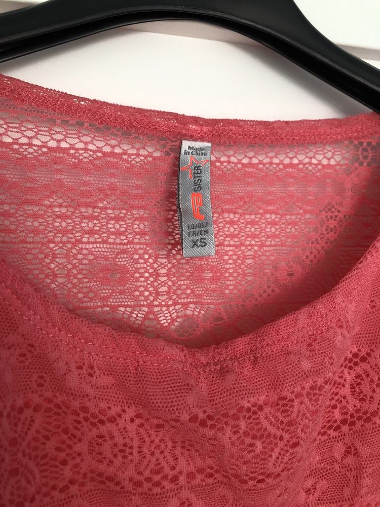 Różowy letni top - crop top - plecy koronkowe - XS/S/M