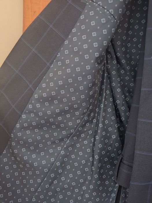 Garnitur granatowy w kratkę męski