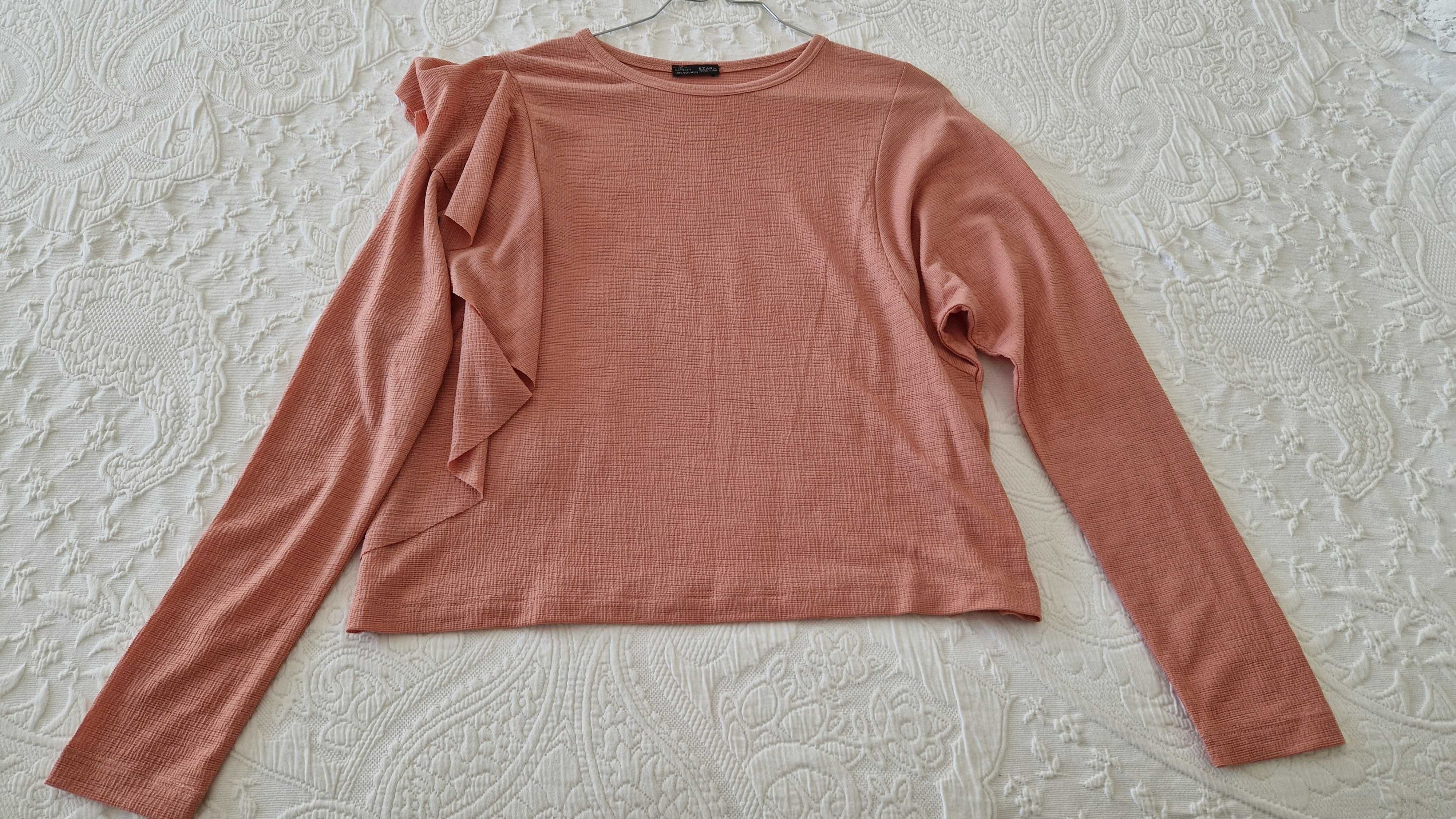 Blusa rosa, managa comprida, Zara, tamanho S
