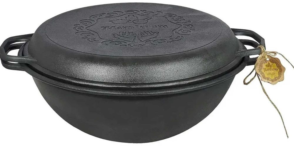 Казан чавунний узбецький об`ємом 12 л WOK із кришкою-сковородою