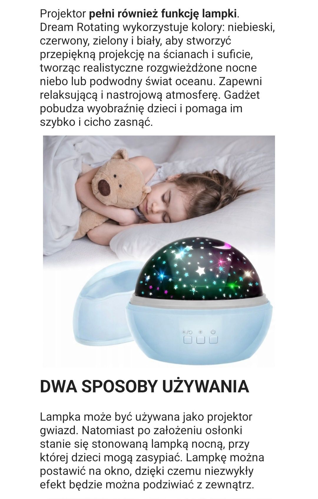 Lampka nocna Projektor Gwiazd Obrotowa 2 w 1