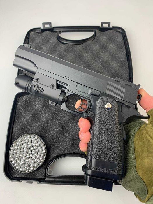 Mеталевий дитячий пістолет Colt Кольт глушник і лазер залізний Іграшка