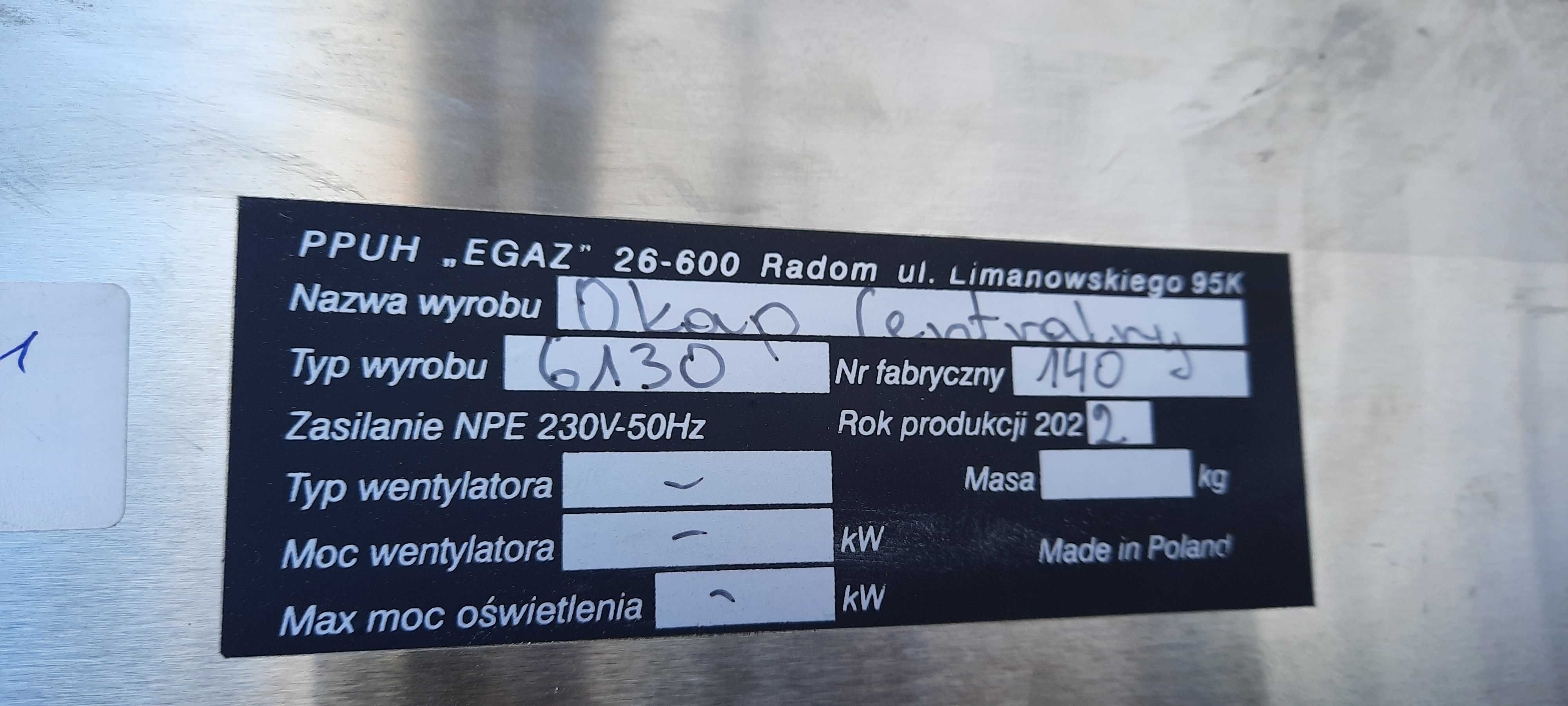 Okap centralny EGAZ E6130 wym. 2500/2200