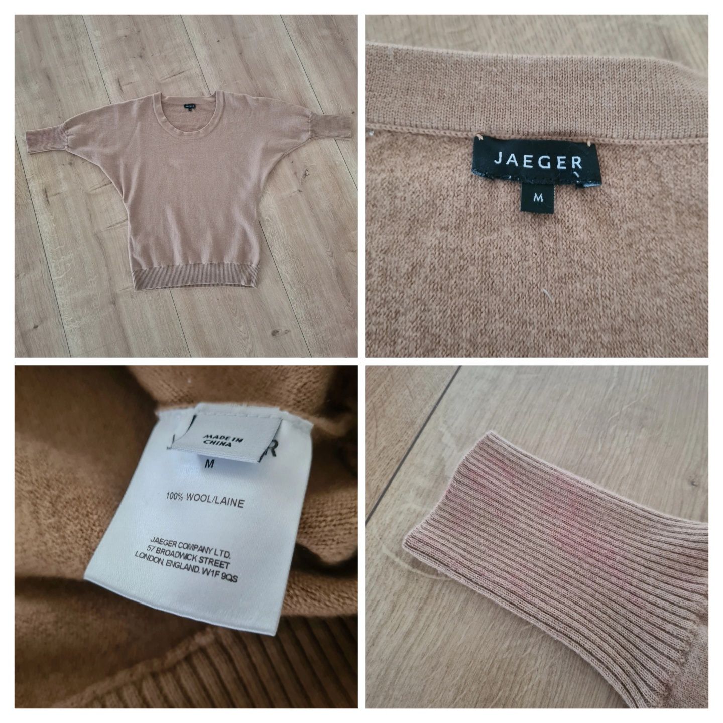 Bluzka Sweter 3/4 rękaw 100% Wełna. Rozmiar M 38. Kolor cammel. Jaeger