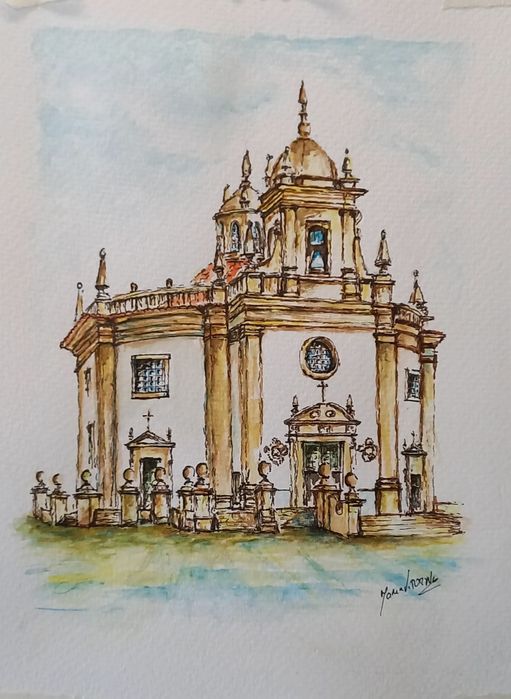 Igreja das Cruzes Barcelos Aguarela 15x20cm
