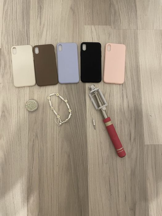 Zestaw - case do iphona XS, popsocket, selfie stick, zawleczka