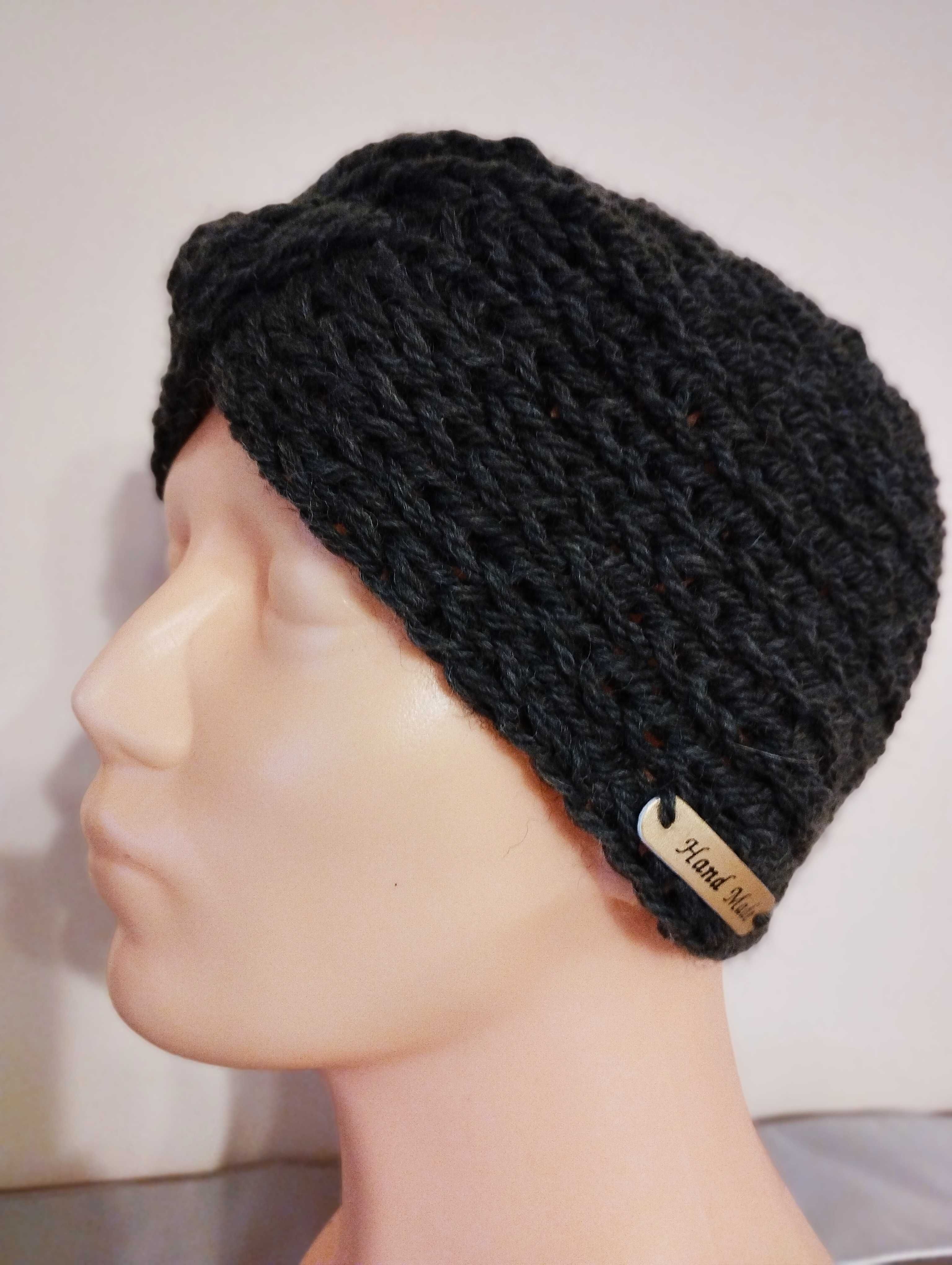Zielona opaska na głowę turban 100% wełna