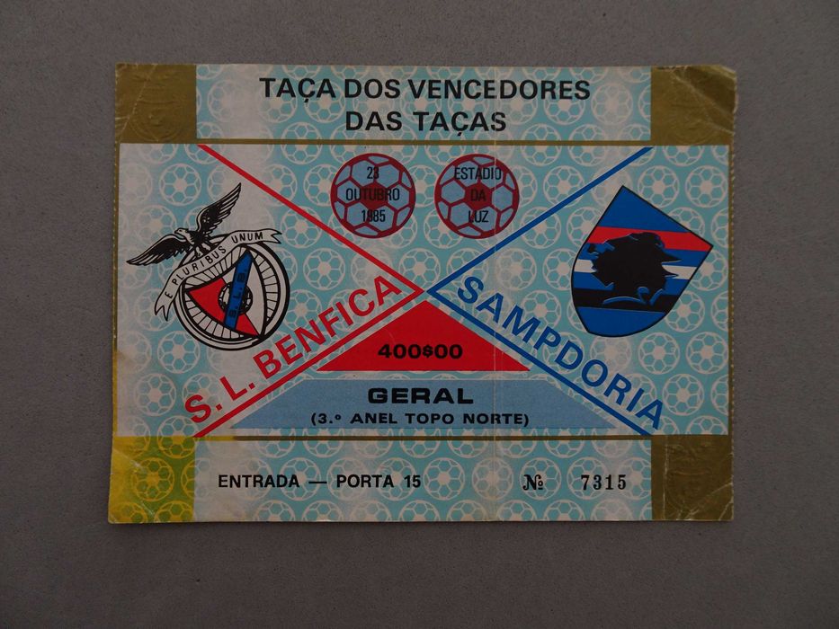 Bilhete futebol Benfica Sampdoria Taça Vencedores das Taças