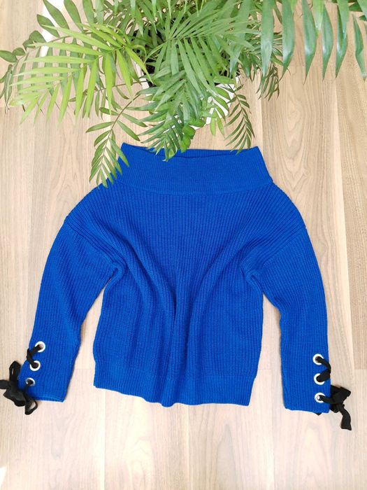 Kobaltowy sweterek Primark M-L ozdobne wiązania