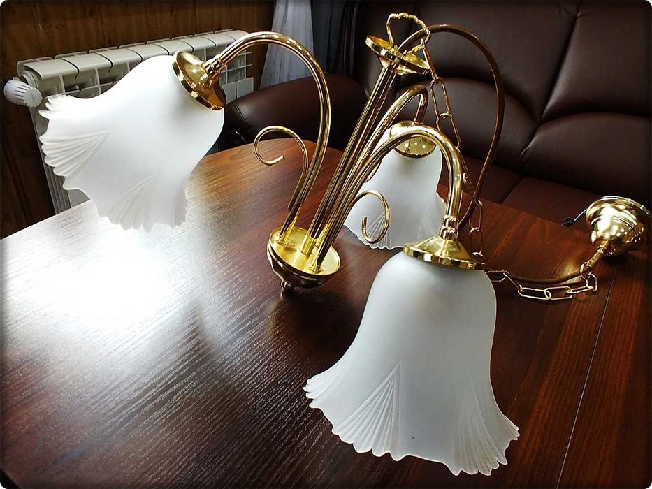 Złoty Żyrandol 3 - ramienny Lampa wisząca sufitowa Mosiądz