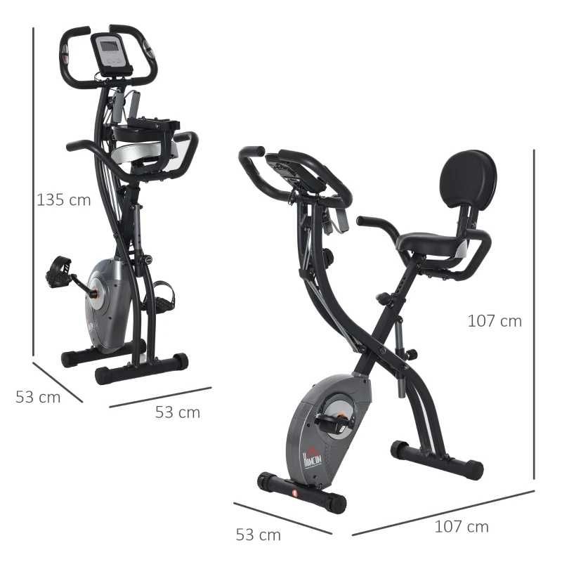 Bicicleta Estática Dobrável Resistência Ajustável em 8 Níveis  - Preto
