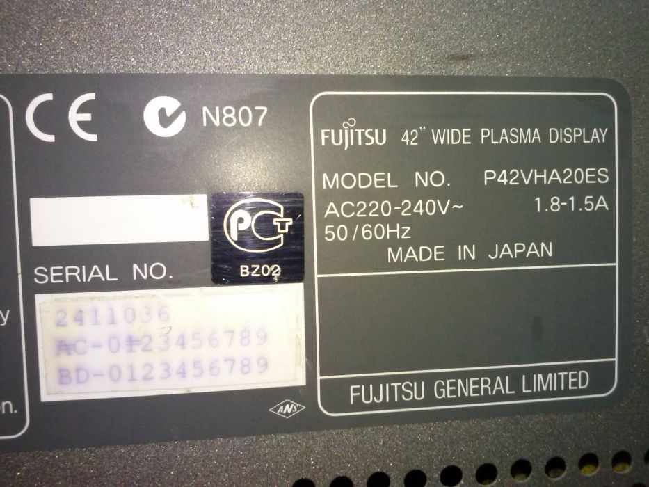 Matryca: telewizor plazmowy Fujitsu 42 model P42VHA2-opis!