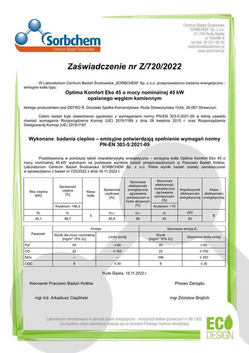 Kocioł, piec DEFRO OPTIMA KOMFORT EKO 45 kW - zasypowy / tradycyjny
