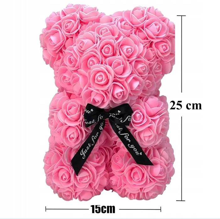 Miś z płatków róż 25cm opakowanie