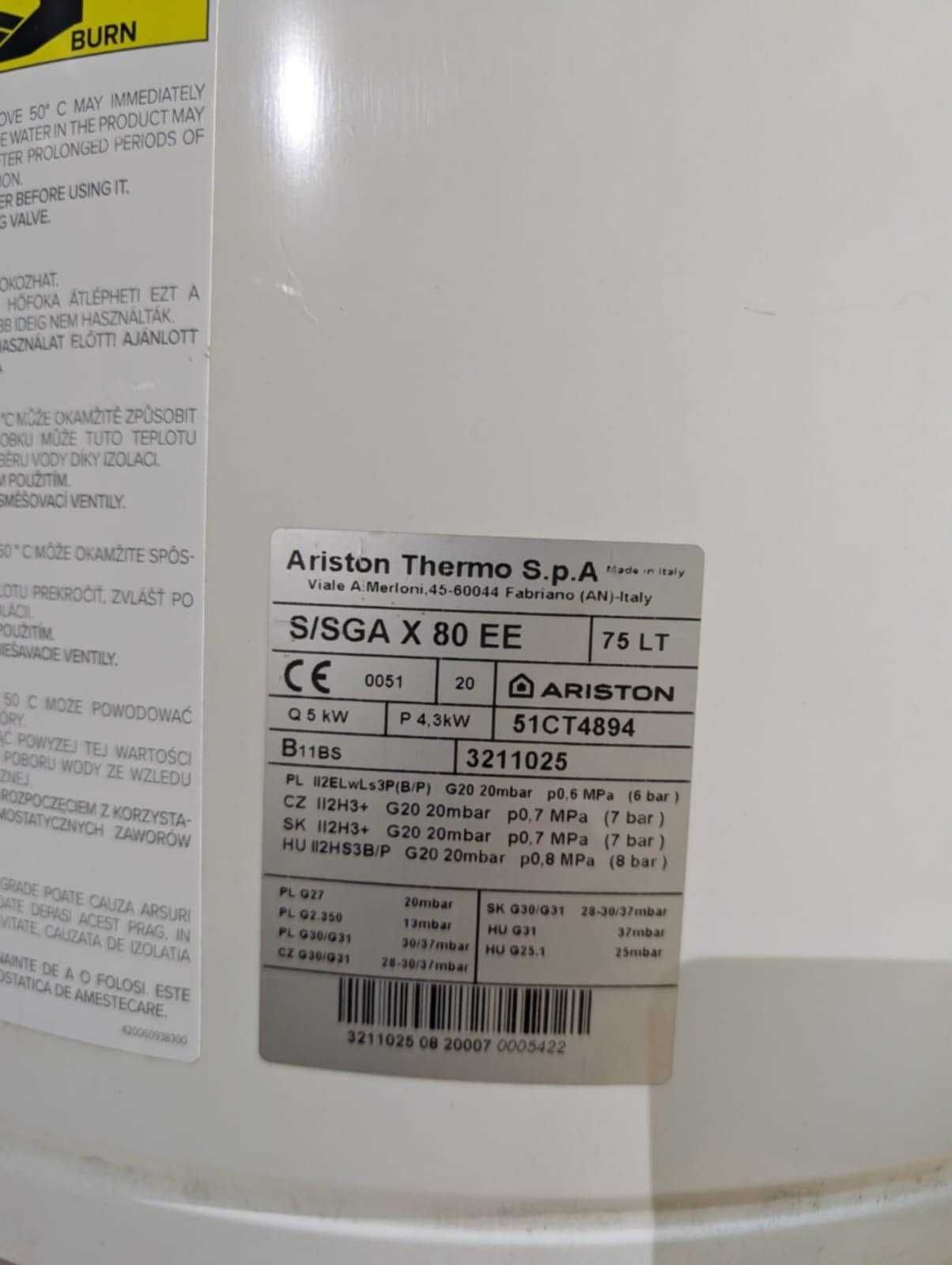Podgrzewacz gazowy/bojler Ariston S/SGA X 80 EE - 5 kW/4,3 kW - (75 L)