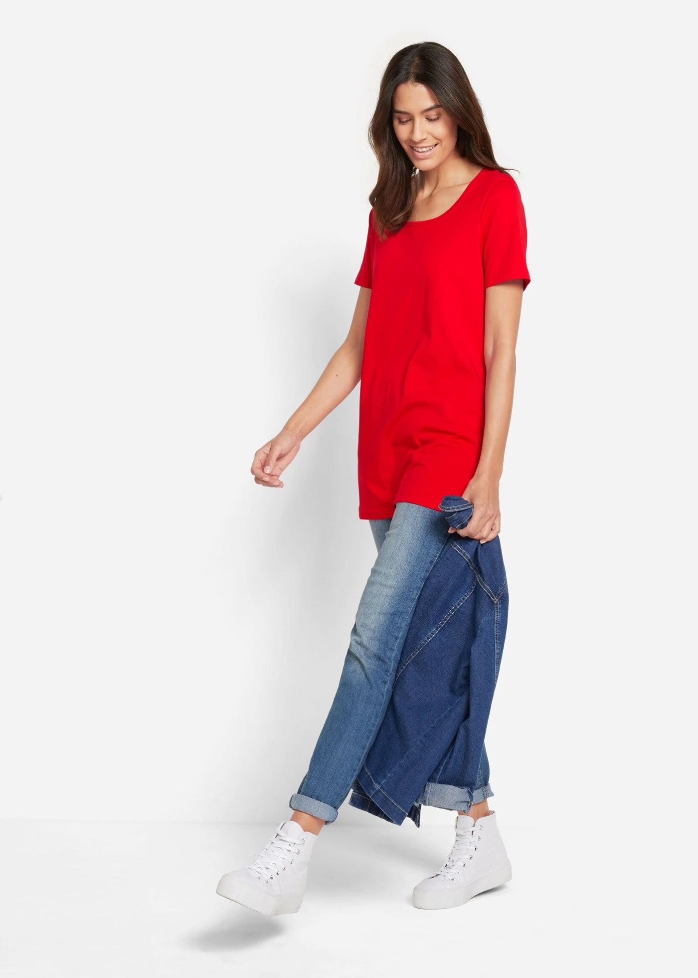 B.P.C 2-pak długi t-shirt damski czerwony + biały r.36/38