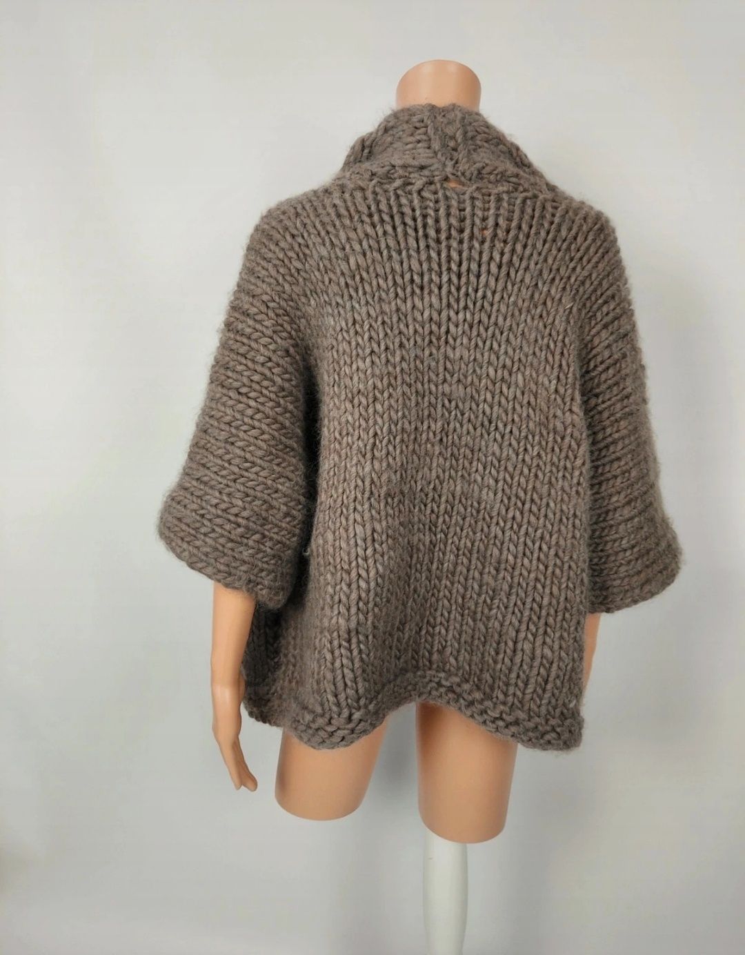 Brązowy beżowy popielaty gruby ciepły kardigan gruby splot Hand made