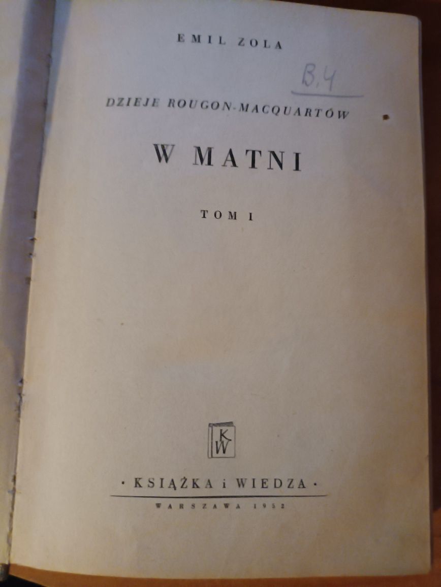 "W matni tom I" Emil Zola