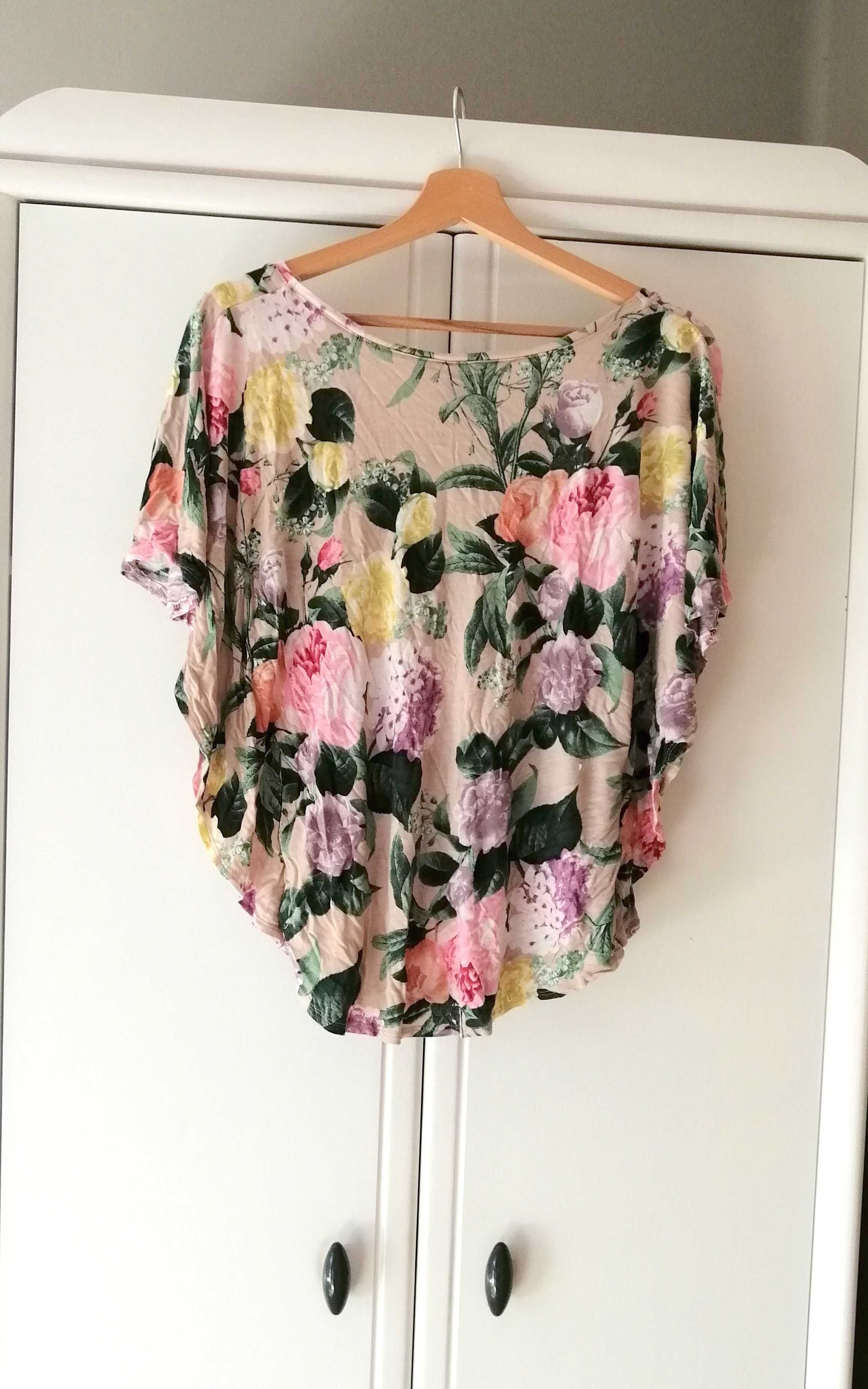 H&M 36s floral beżowa kwiecista pastelowa bluzka nietoperka 36S