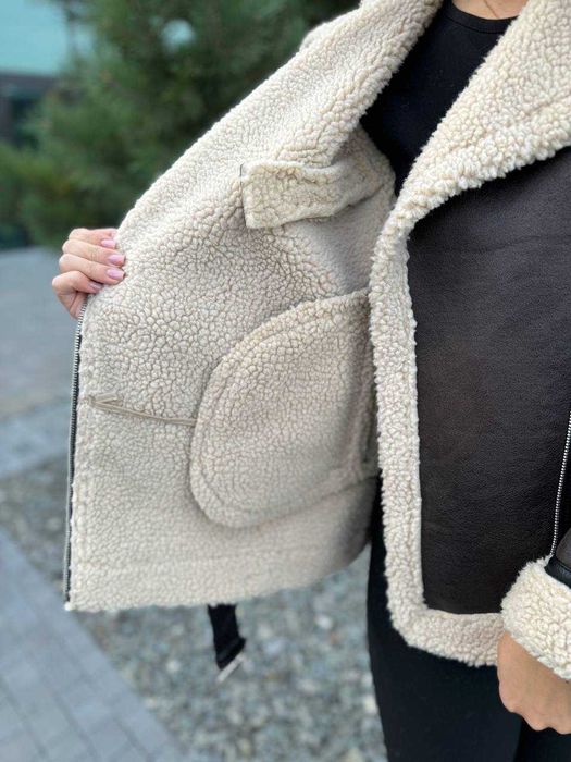 Дублянка жіноча S M L XL еко-вовна коричнева бежева до -10