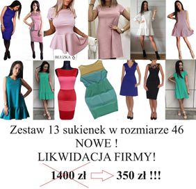 Zestaw 13 NOWYCH sukienek - 46 - likwidacja firmy, polska produkcja