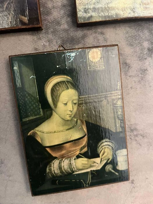 Obrazy Dama z Łasiczką Maria Magdalena 3 szt reprodukcje Drewno