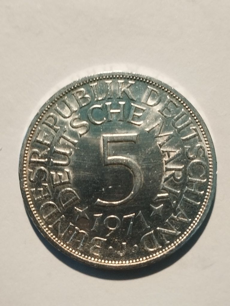 Moeda 5 Marcos 1971 em PRATA Alemanha,  não circulada
