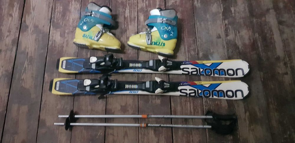 Narty salomon 100cm buty roz 33 kijki gogle