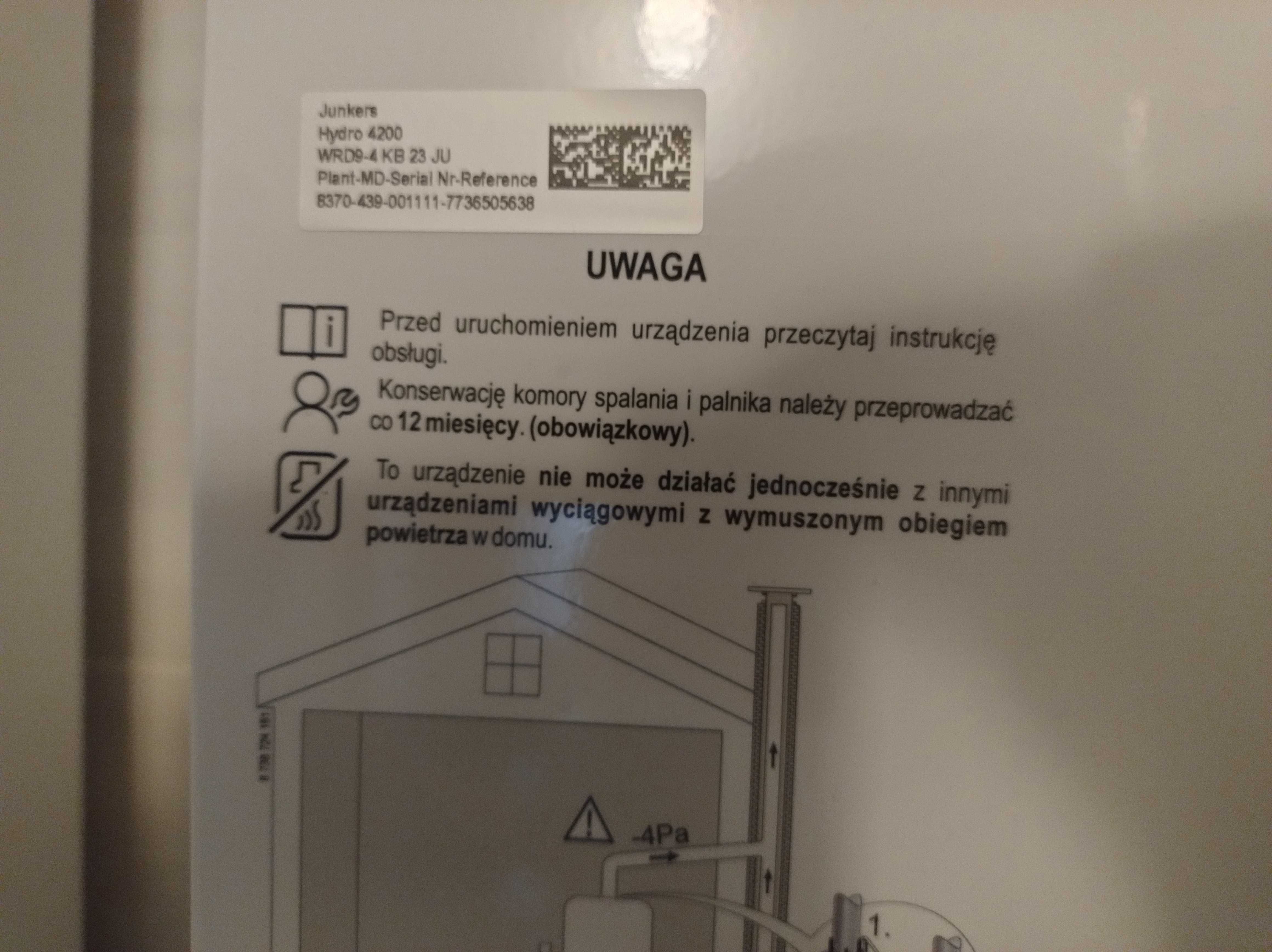 Piecyk gazowy Junkers Hydro 4200 (jednofunkcyjny) roczny na gwarancji