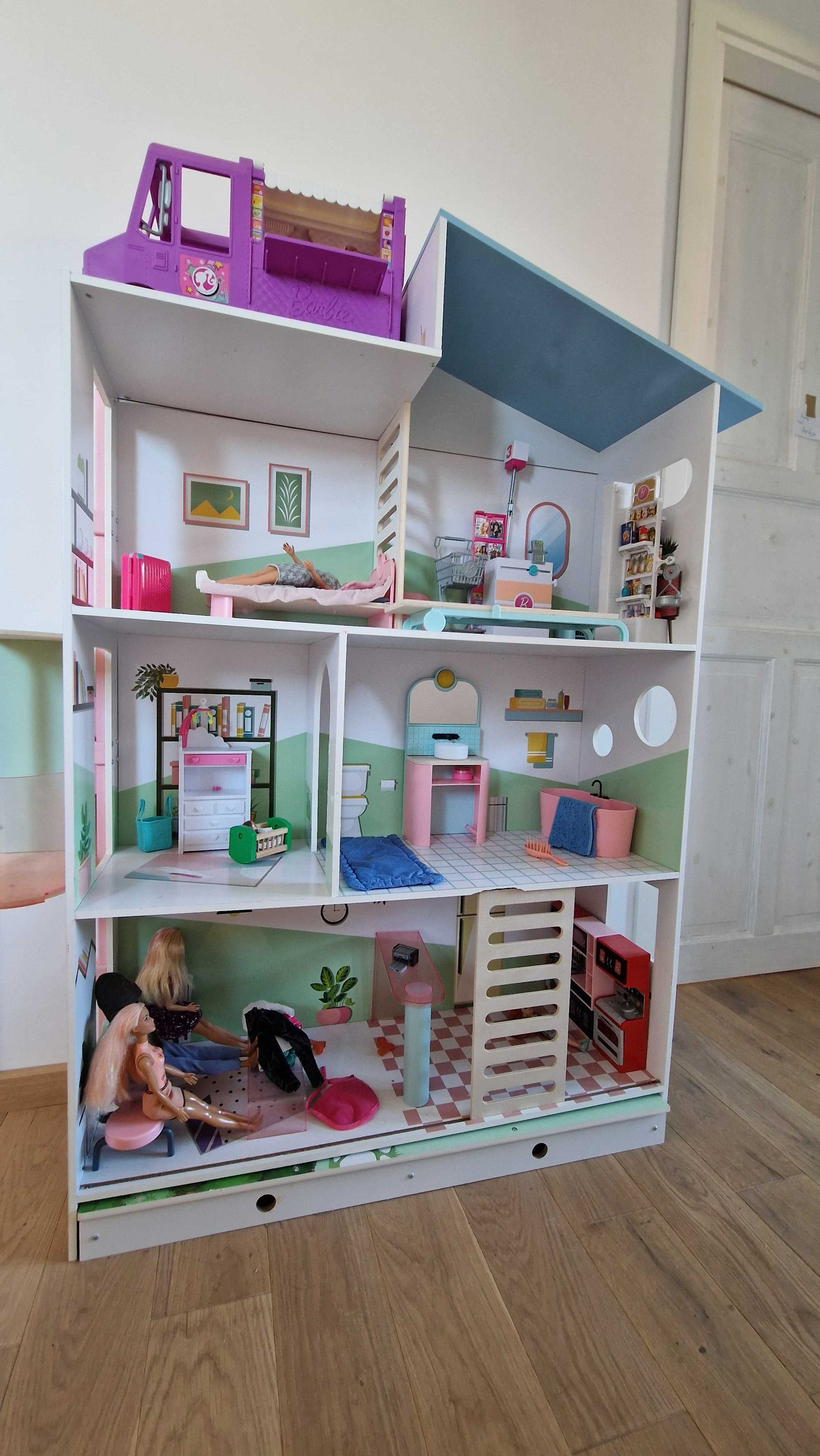 Domek dla lalek duży + foodtruck Barbie + lalki Barbie oryginalne