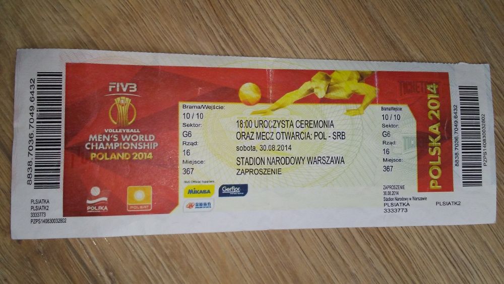 Stary bilet piłka siatkowa mecz Mistrzostwa Świata Polska 2014 MŚ Serb