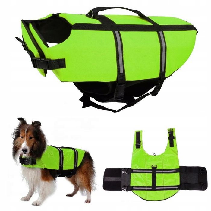 Kamizelka Ratunkowa Dla Psa Do Wody Kapok Do Pływania Odblask Zielona
