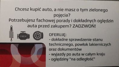 Ogledziny, przeglad, kontrola, sprawdzenie, test auta przed zakupem.