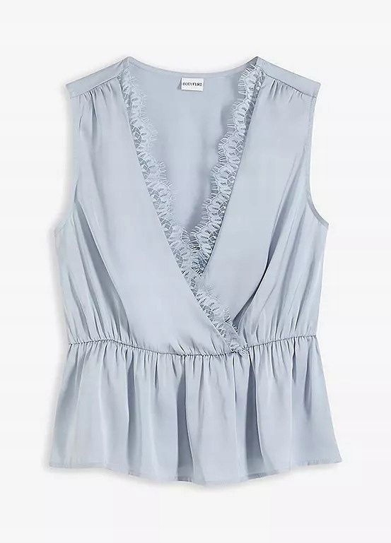 B.P.C top satynowy niebieski indygo z koronką r.42