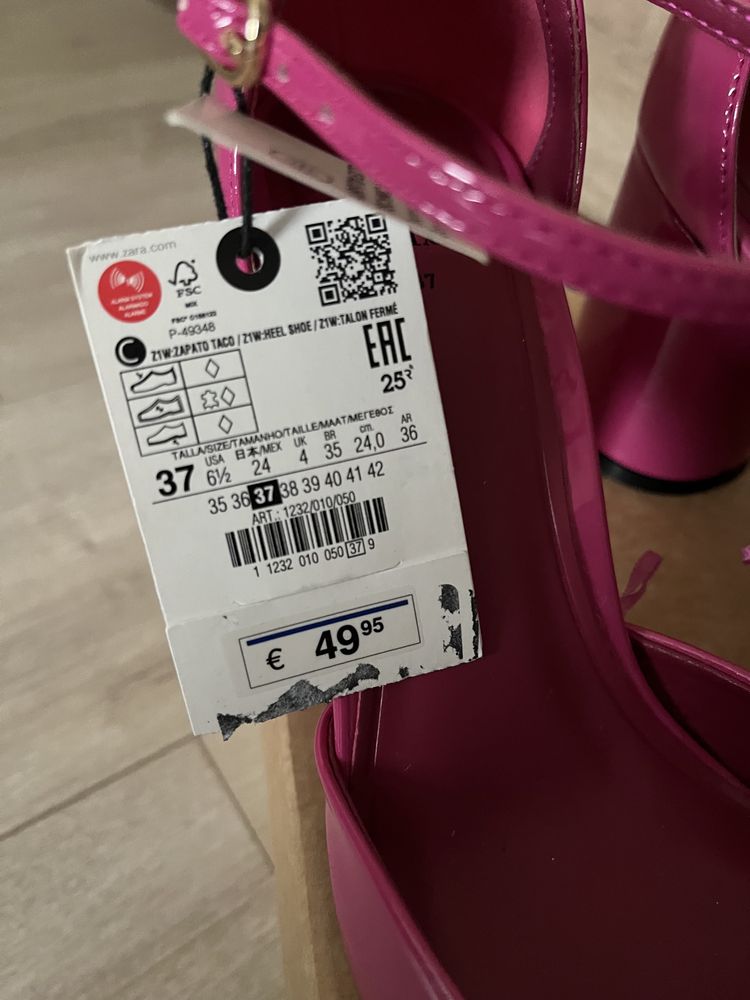Różowe czółenka na słupku nowe lakierowane Zara