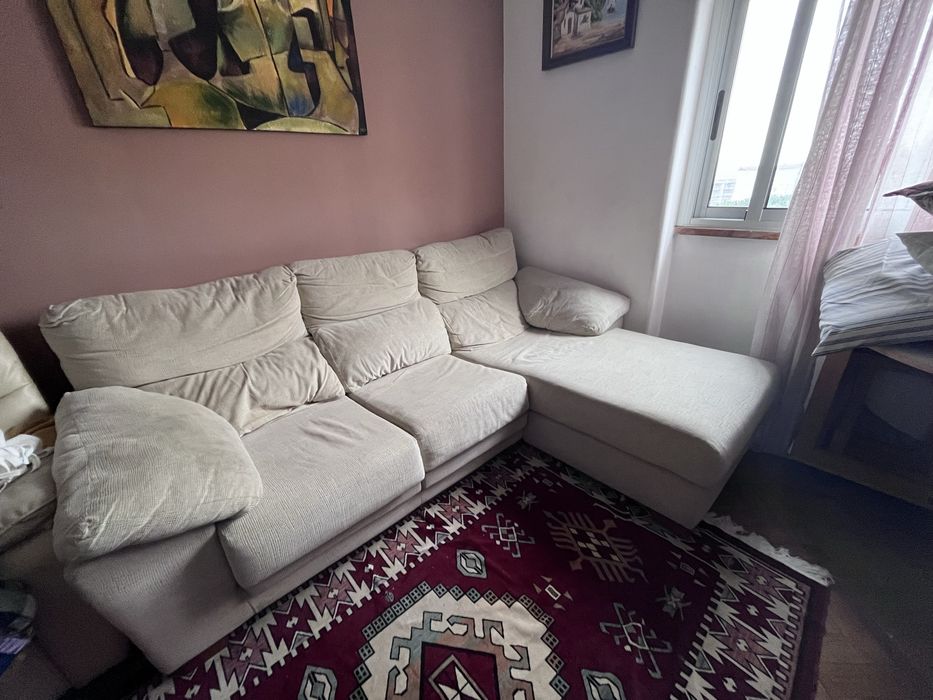 Sofá Chaise Longue de Tecido Bege