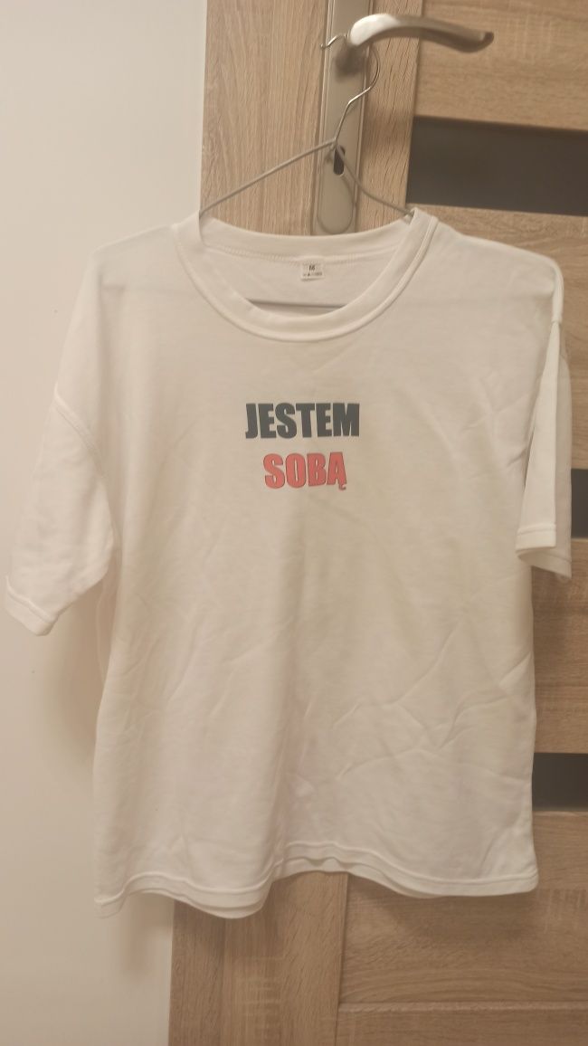 Biały T-Shirt unisex z napisem wystarczy, że jestem sobą M