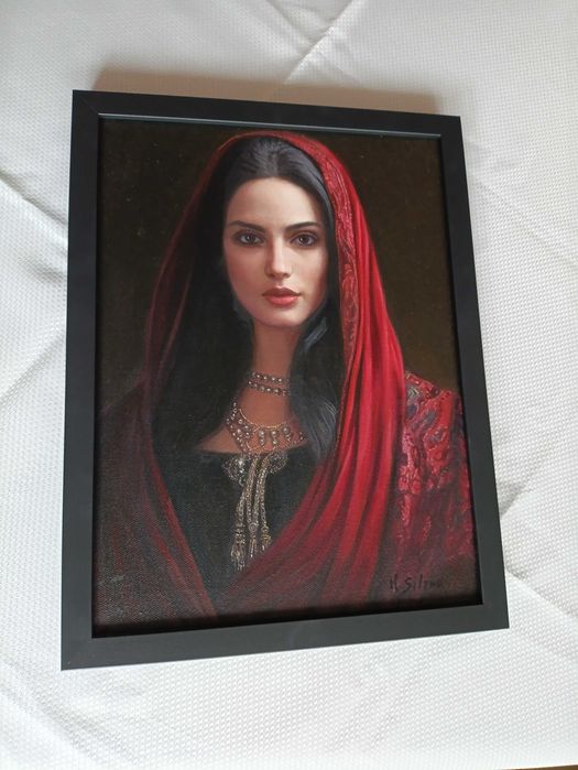 Obraz olejny na płótnie Mario Silano (1973) "Donna in rosso"