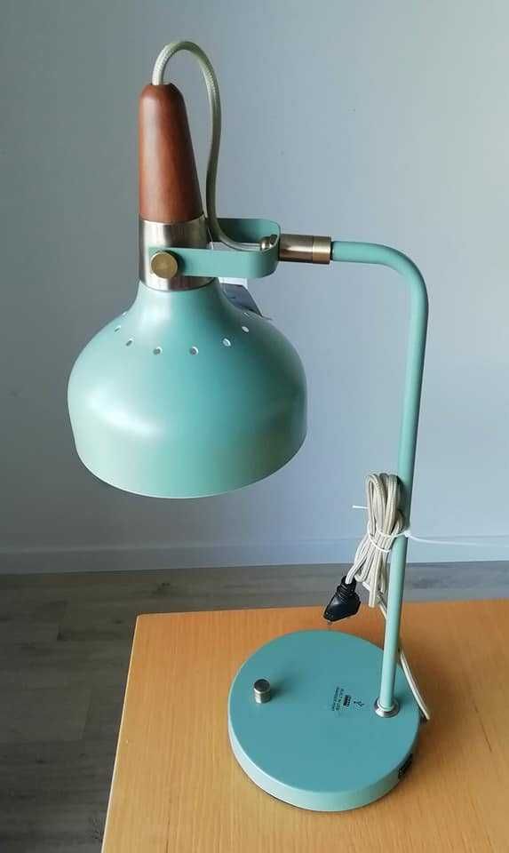 Lampa zielona loft drewno scandi boho green groszek drewno na biurko