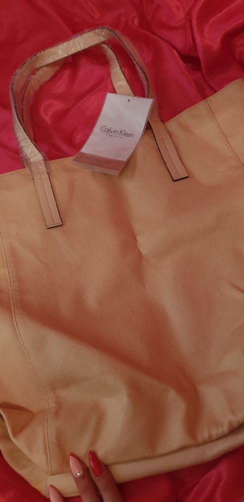 Calvin Klein shopperka torba torebka na zakupy beżowa shoperka duża