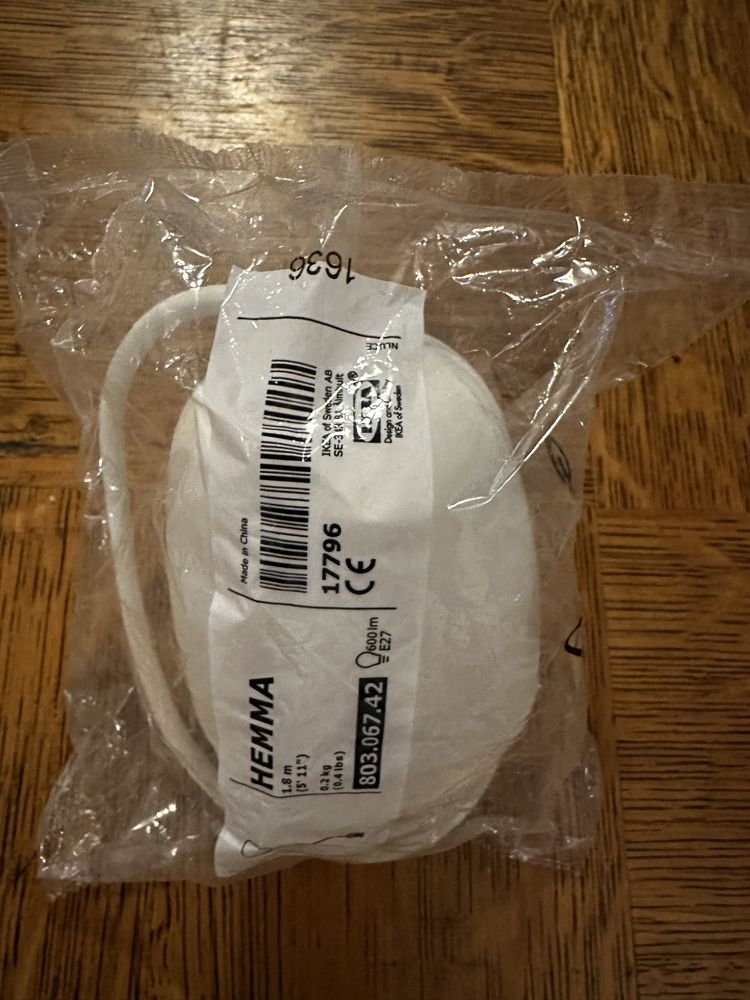 IKEA HEMMA Oprawka z kablem biała 180 cm