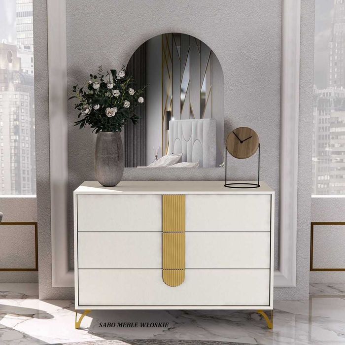 Włoska komoda do sypialni Gracja biało-złota