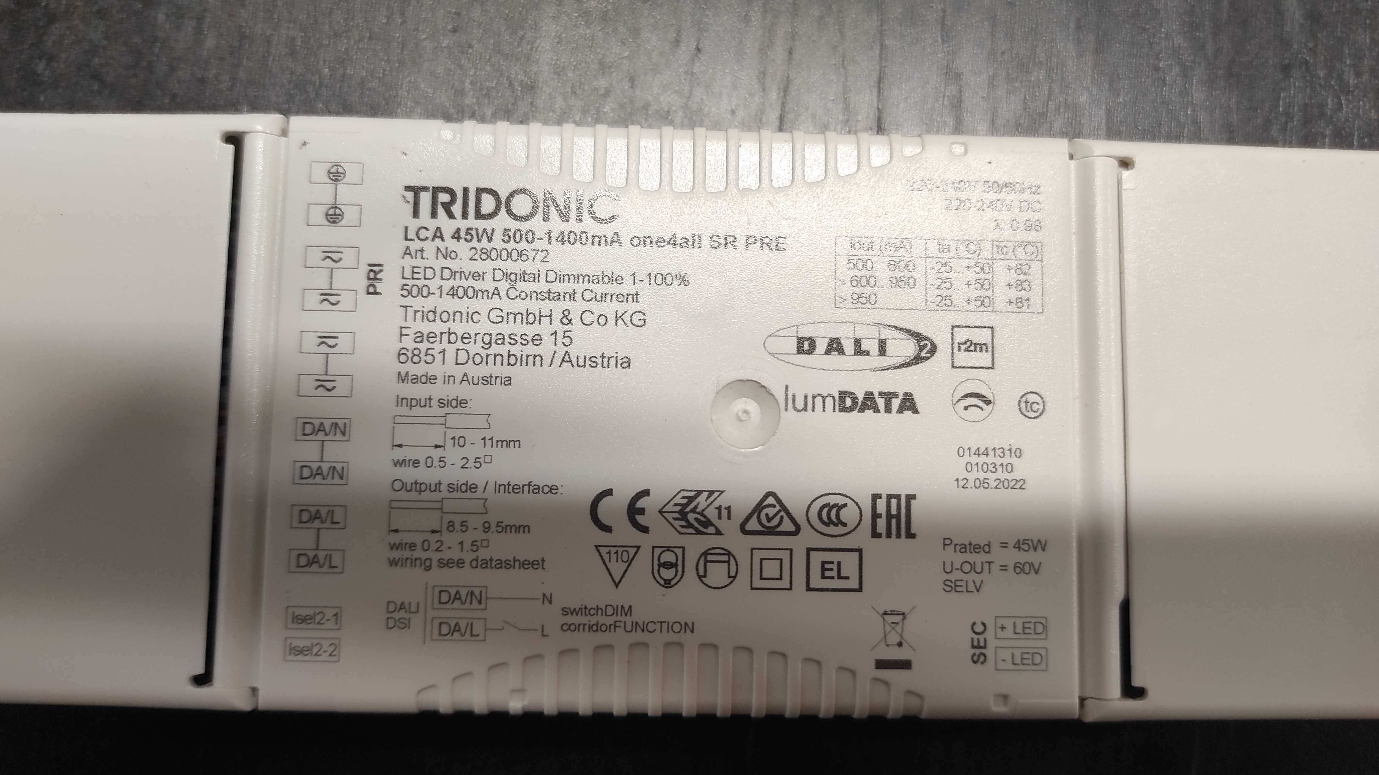 Tridonic LED-Driver DALI LCA 45W 500-1400mA one4all SR PRE