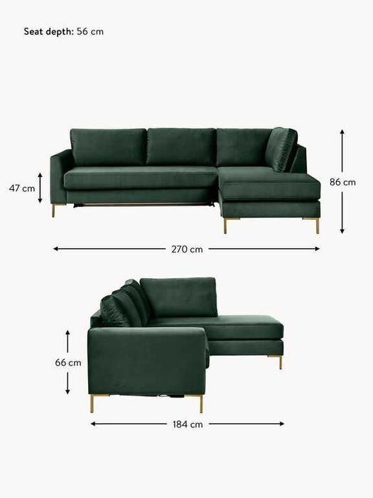 Rozkładana sofa narożna z aksamitu Luna (3-osobowa) West