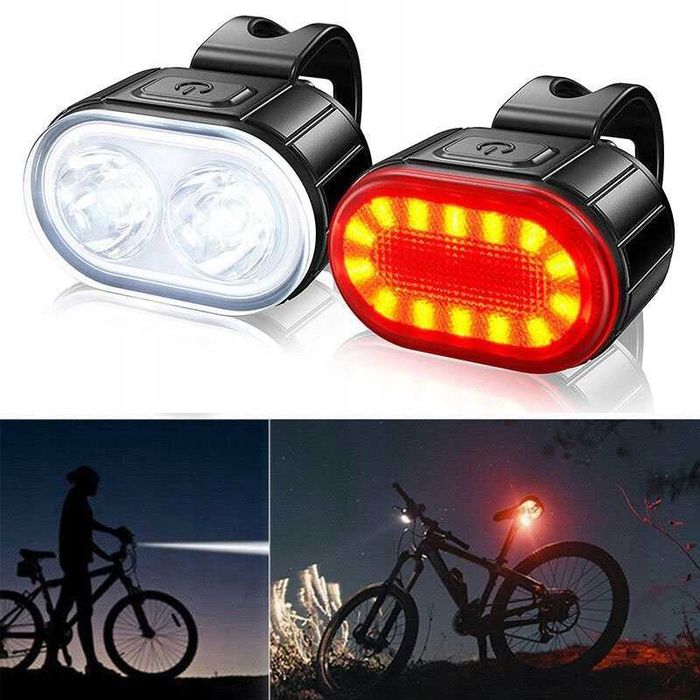 LAMPKI OŚWIETLENIE ROWEROWE LAMPKA przednia tylna usb led zestaw