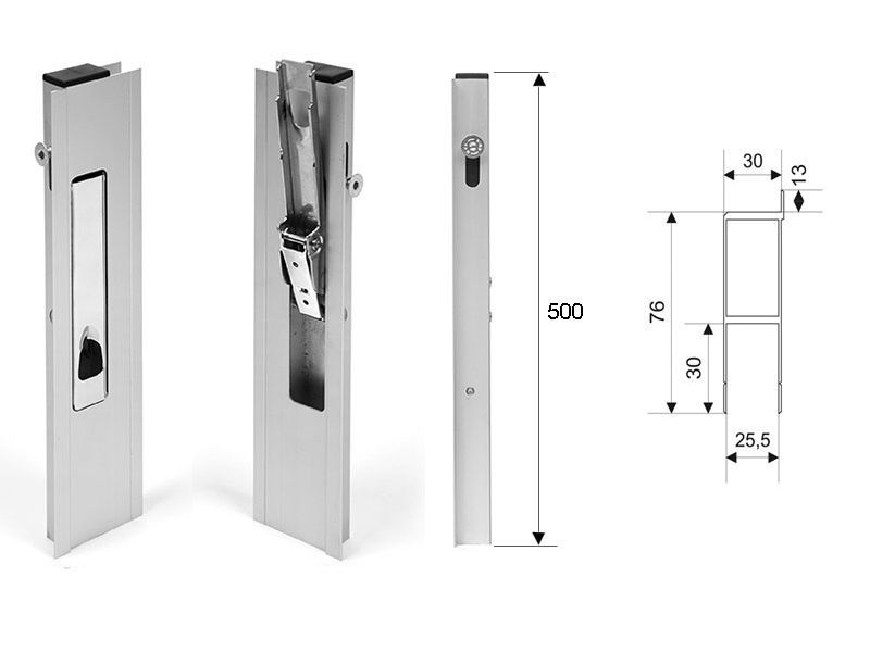 Zamek pionowy do burty aluminiowej H500 z ryglem bocznym