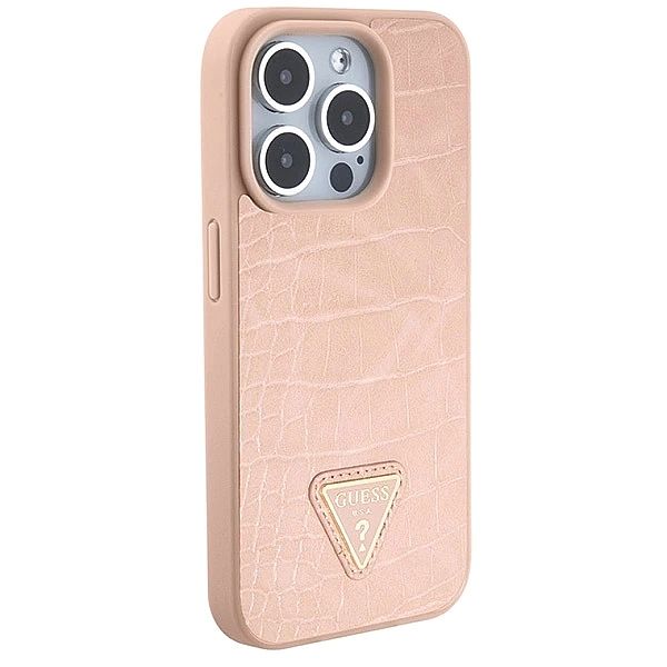 Etui Guess Croco Triangle Metal Logo na iPhone 15 Pro - różowe