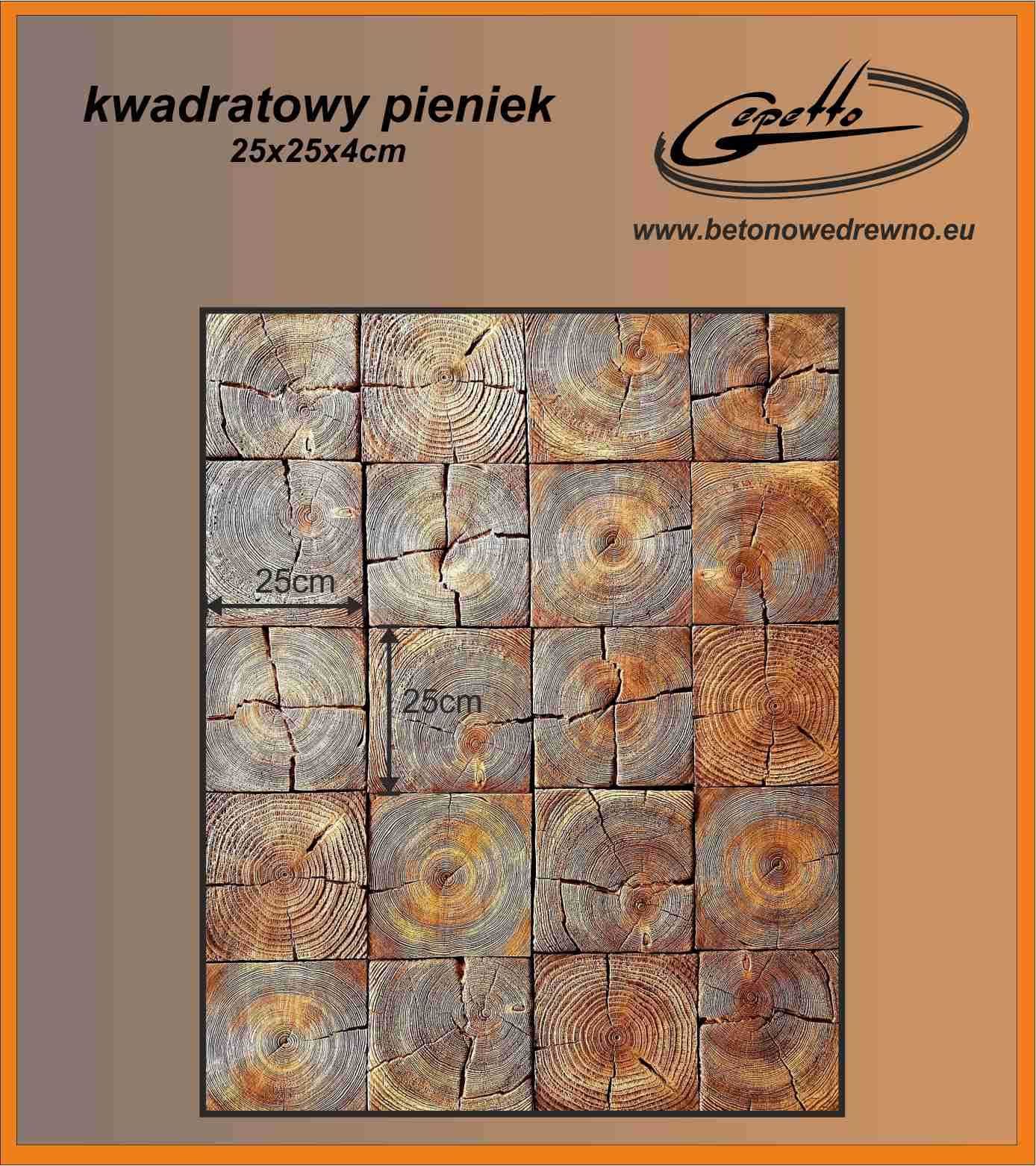 Pieniek 25x25x4cm, płytka betonowa, betonowe drewno, betonowe imitacje