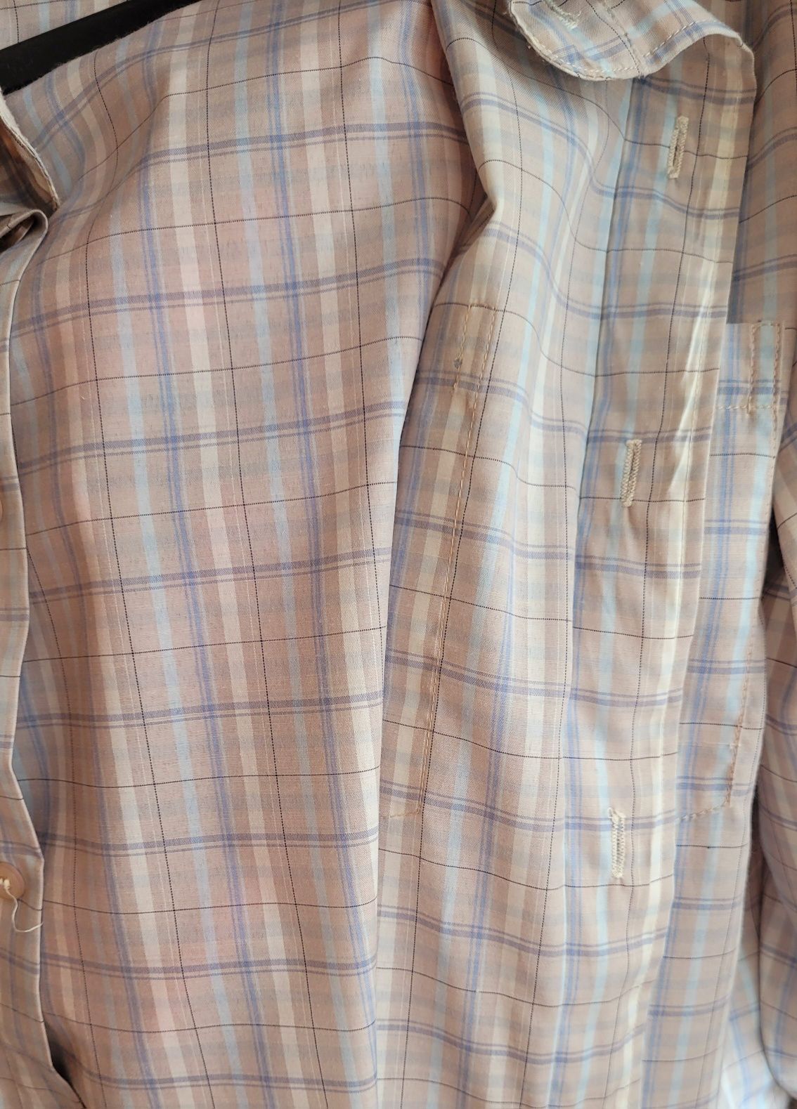 Męska koszula krótki rękaw 43/44 szaroniebieska w kratę