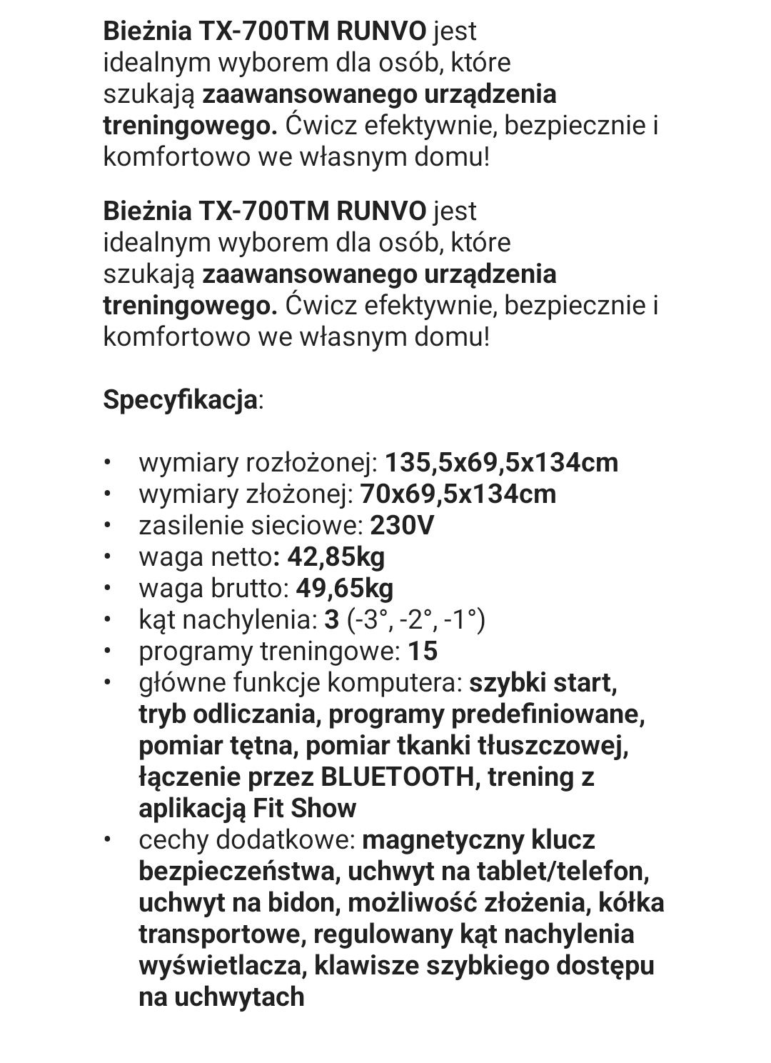 Bieżnia TX-700TM RUNVO